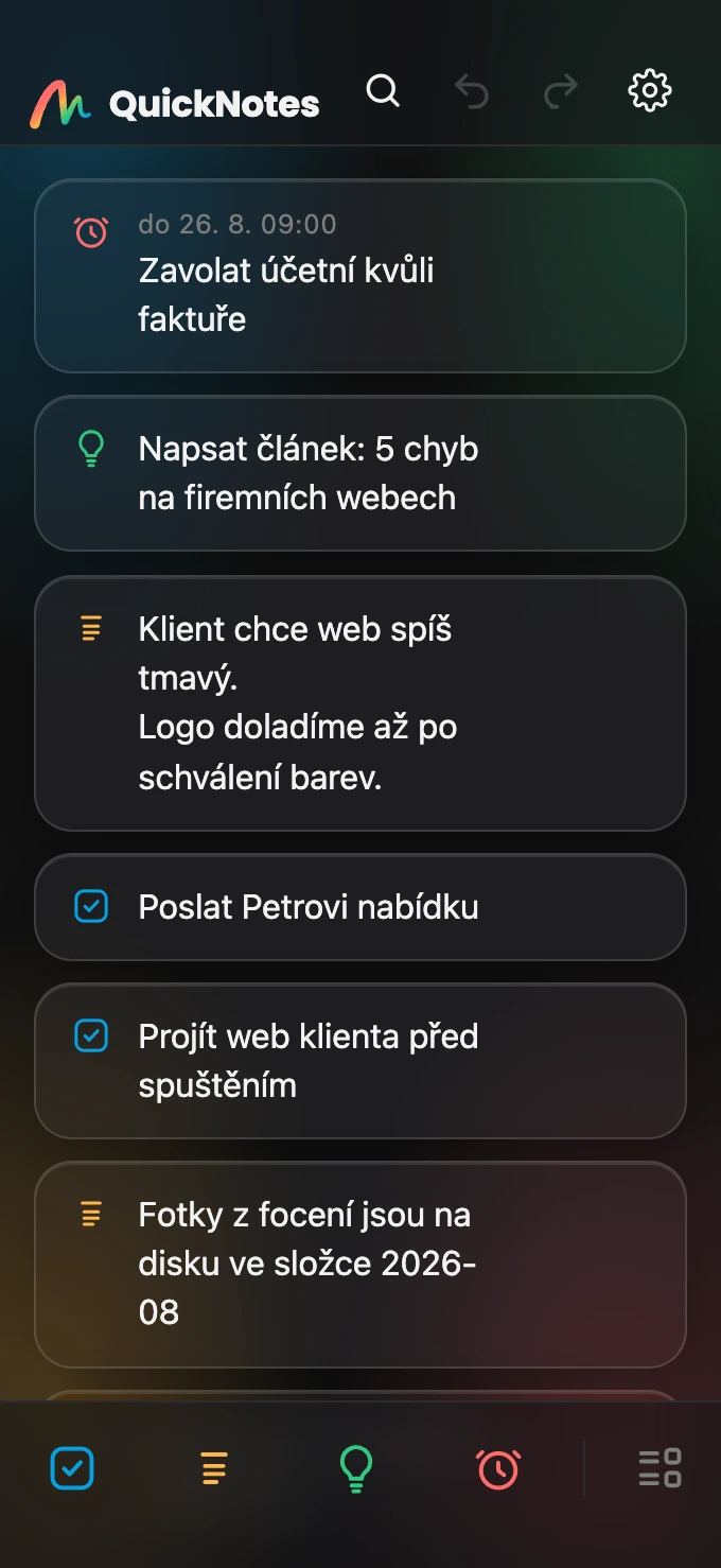 Vzhled Glass v tmavém režimu